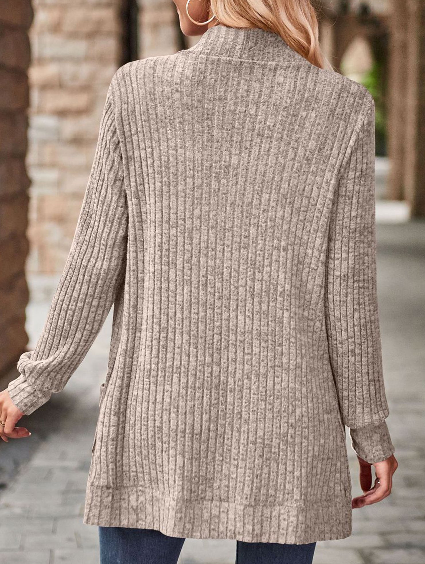 Solid color casual stitching long-sleeved cardigan