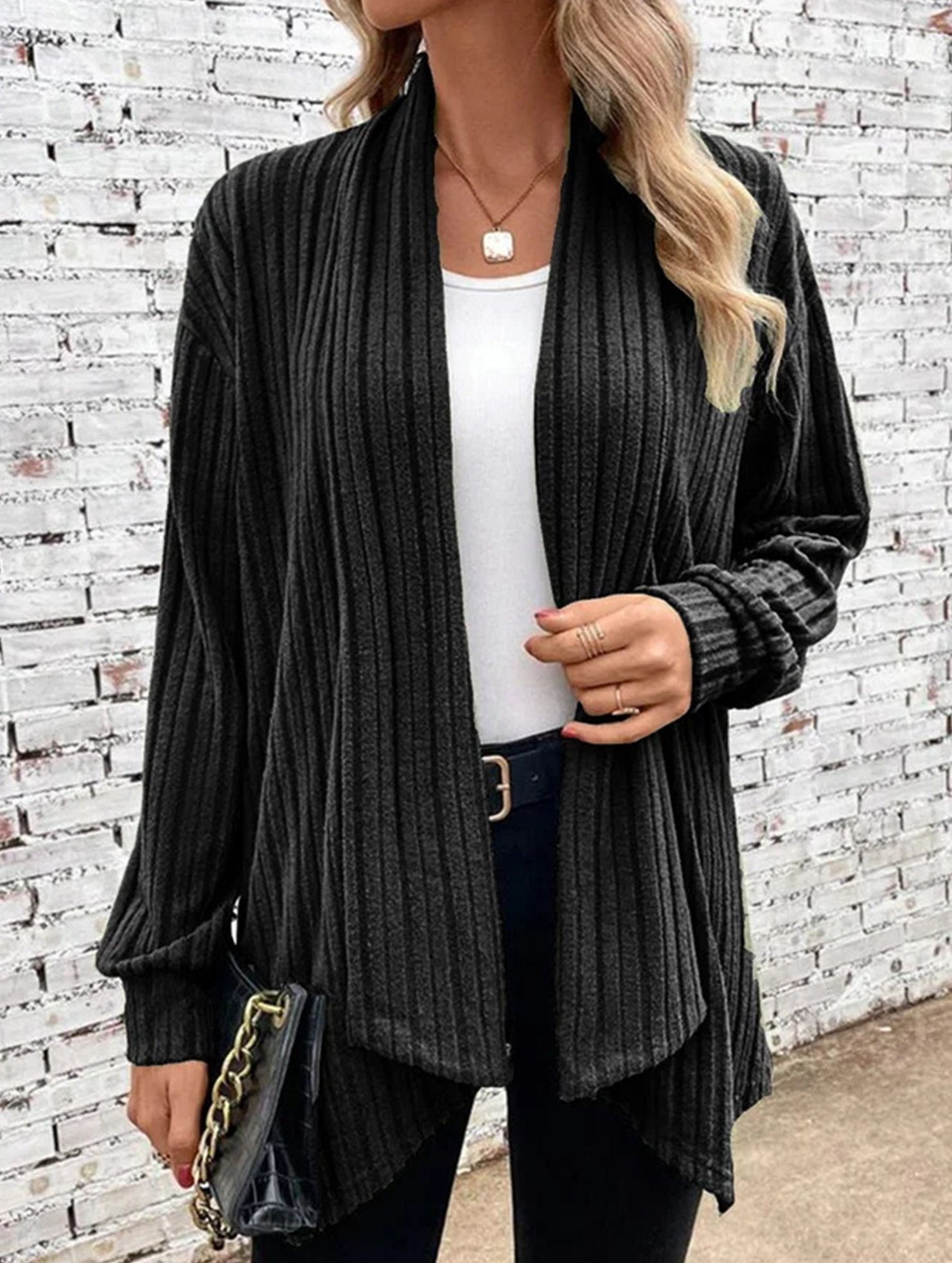 Casual long-sleeved solid color loose cardigan