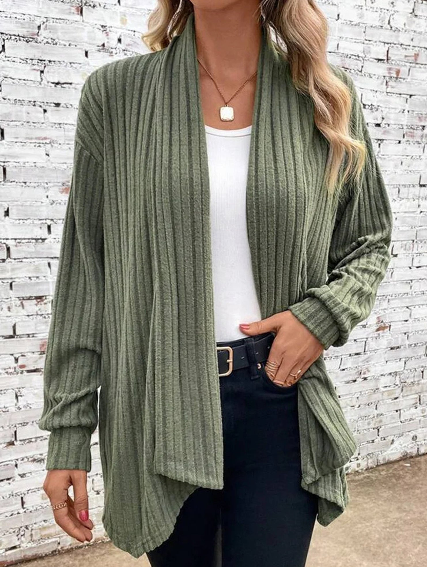 Casual long-sleeved solid color loose cardigan