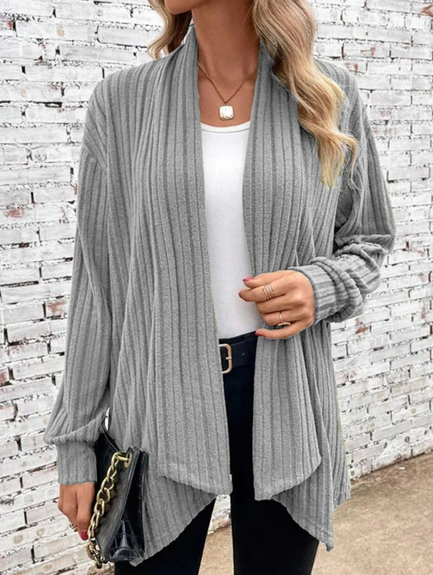 Casual long-sleeved solid color loose cardigan
