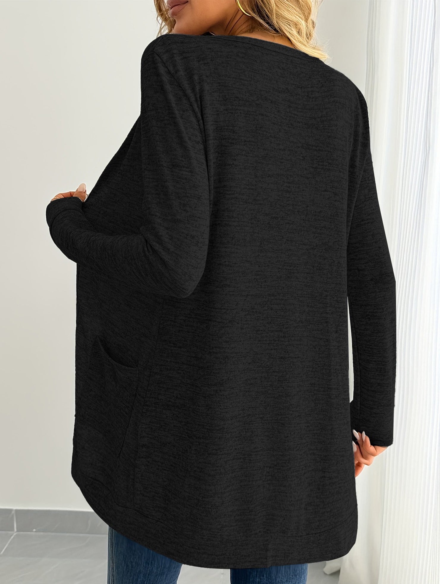 Casual loose long-sleeved pocket cardigan