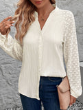 Stand collar pleated lace solid color shirt