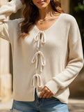 Casual lazy lace-up round neck solid color sweater