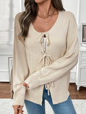 Casual lazy lace-up round neck solid color sweater