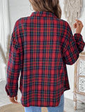Retro lapel long-sleeved plaid shirt