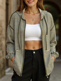Hooded striped women's casual jacket