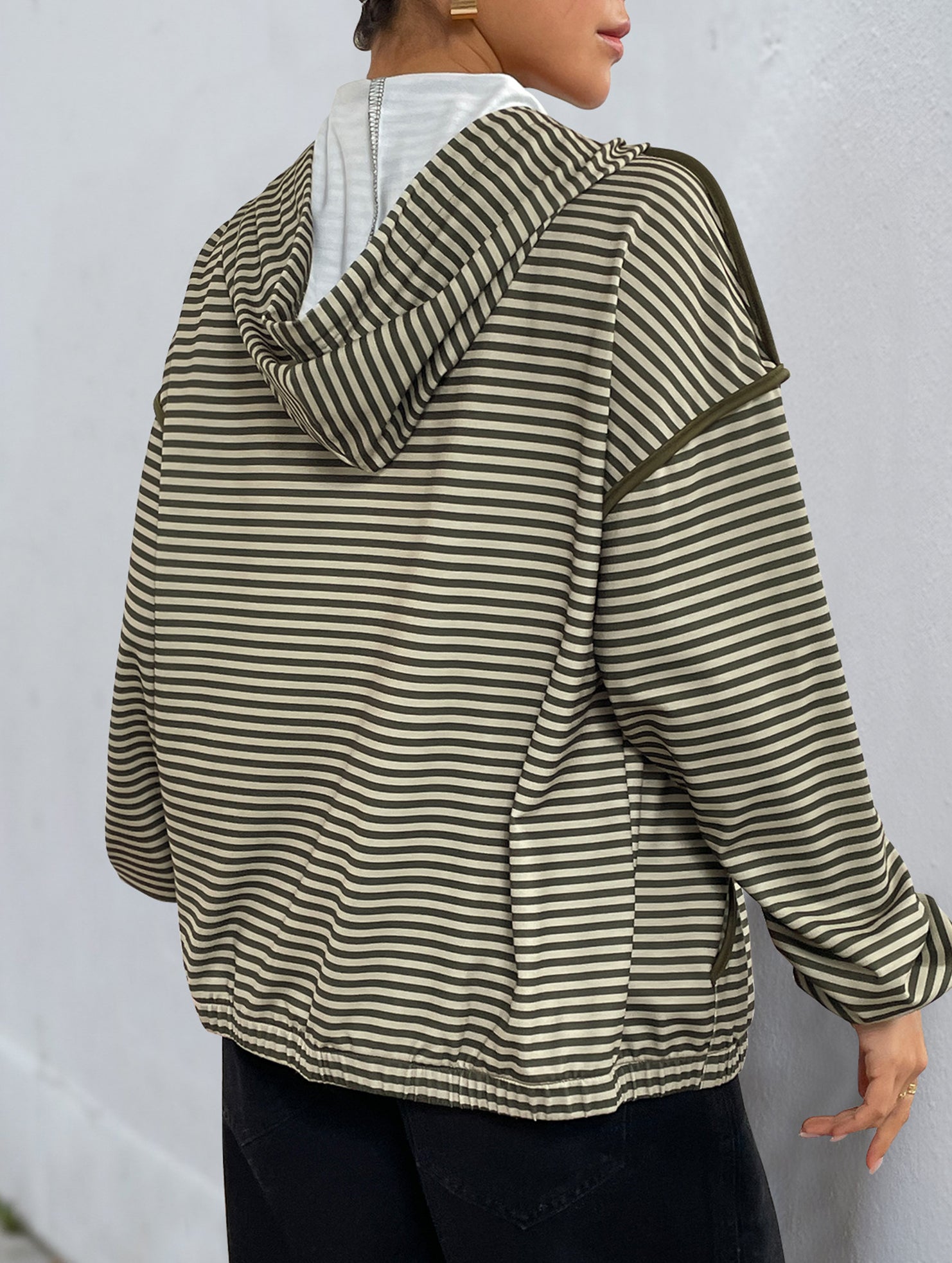 Hooded striped women's casual jacket