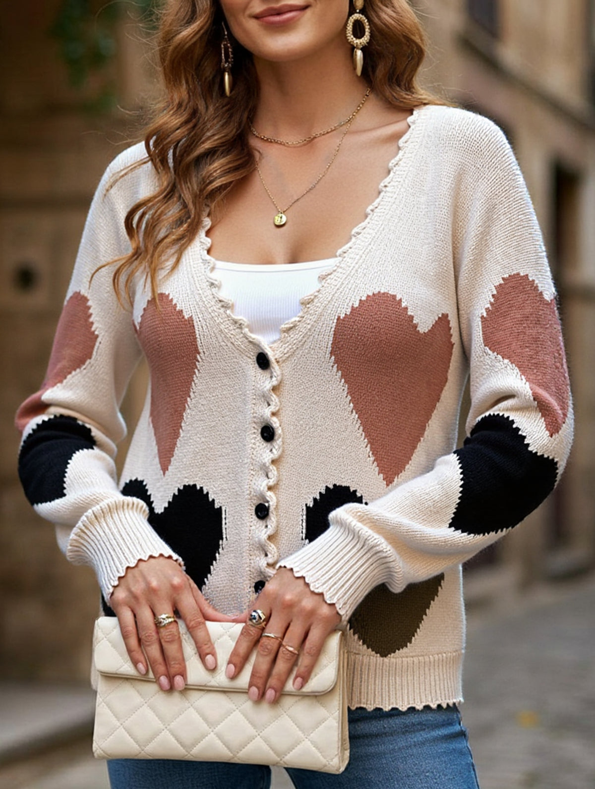 Sweet and cute heart knitted cardigan