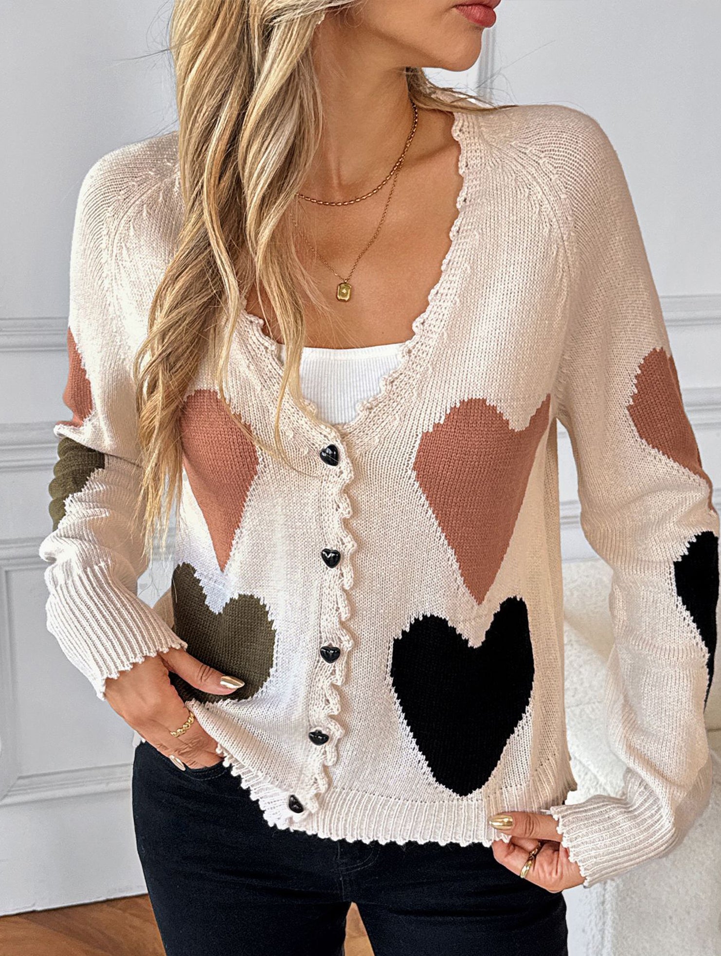 Sweet and cute heart knitted cardigan