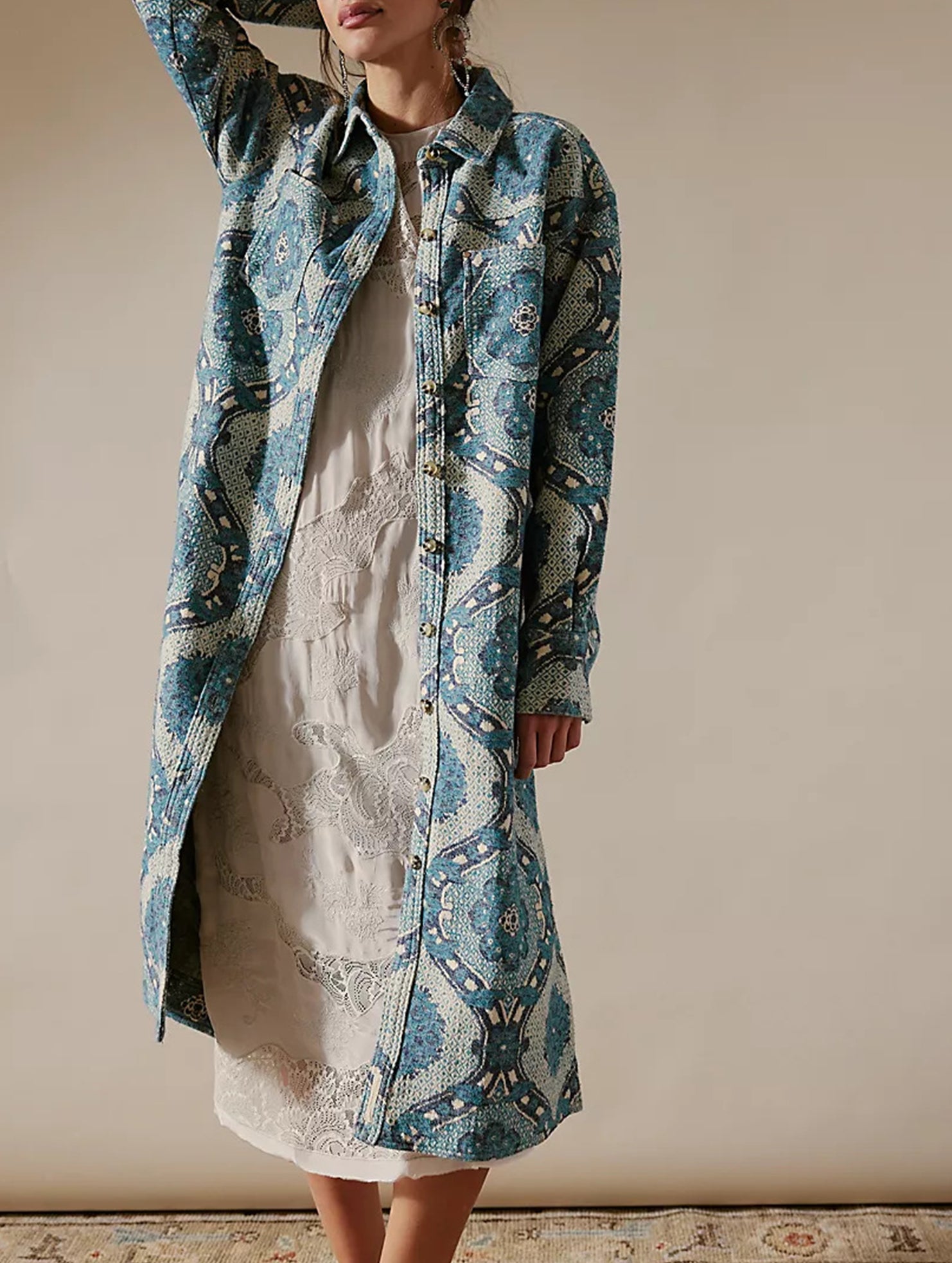 Lapel Long Single-Breasted Cardigan Shirt