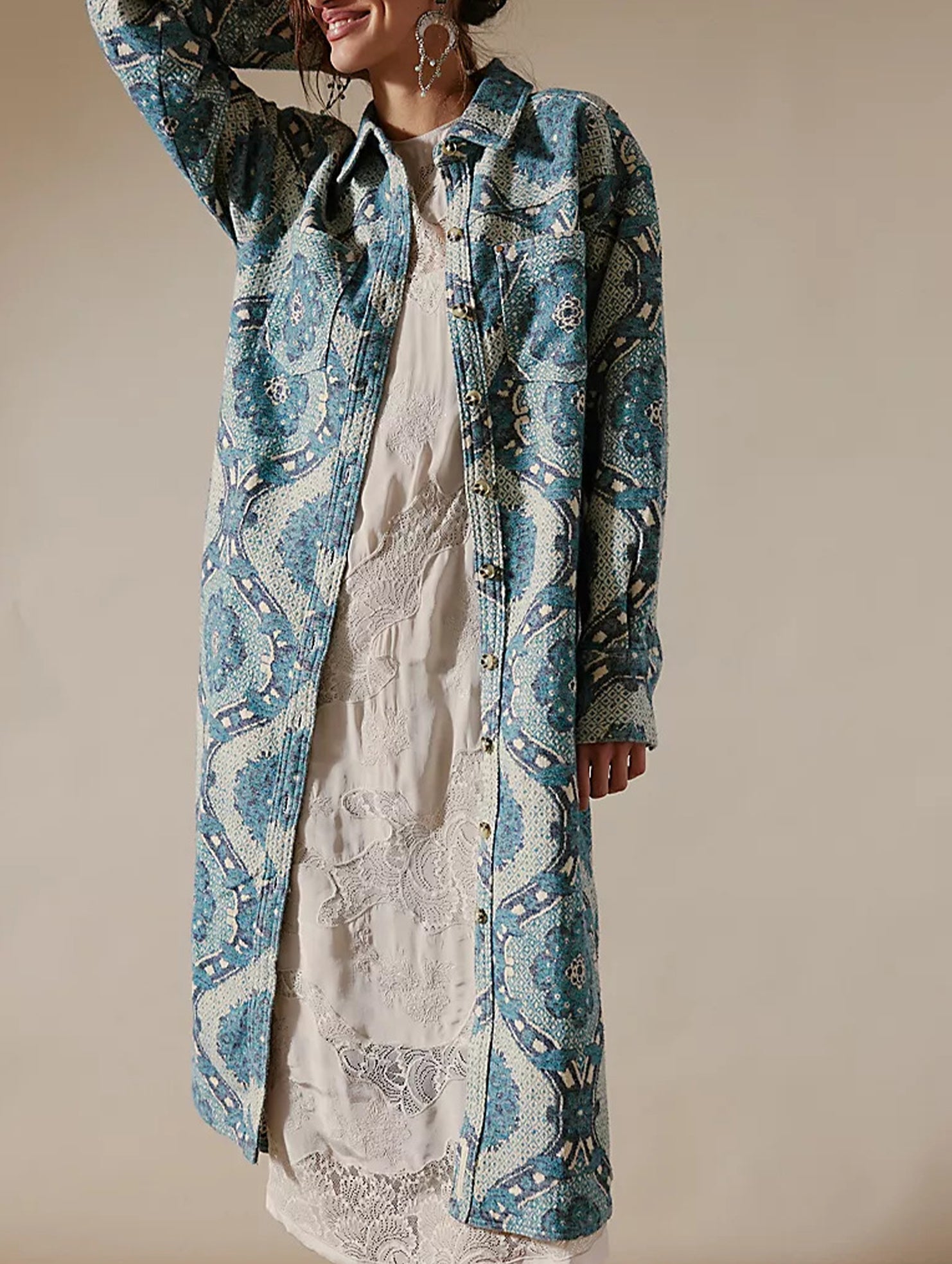 Lapel Long Single-Breasted Cardigan Shirt