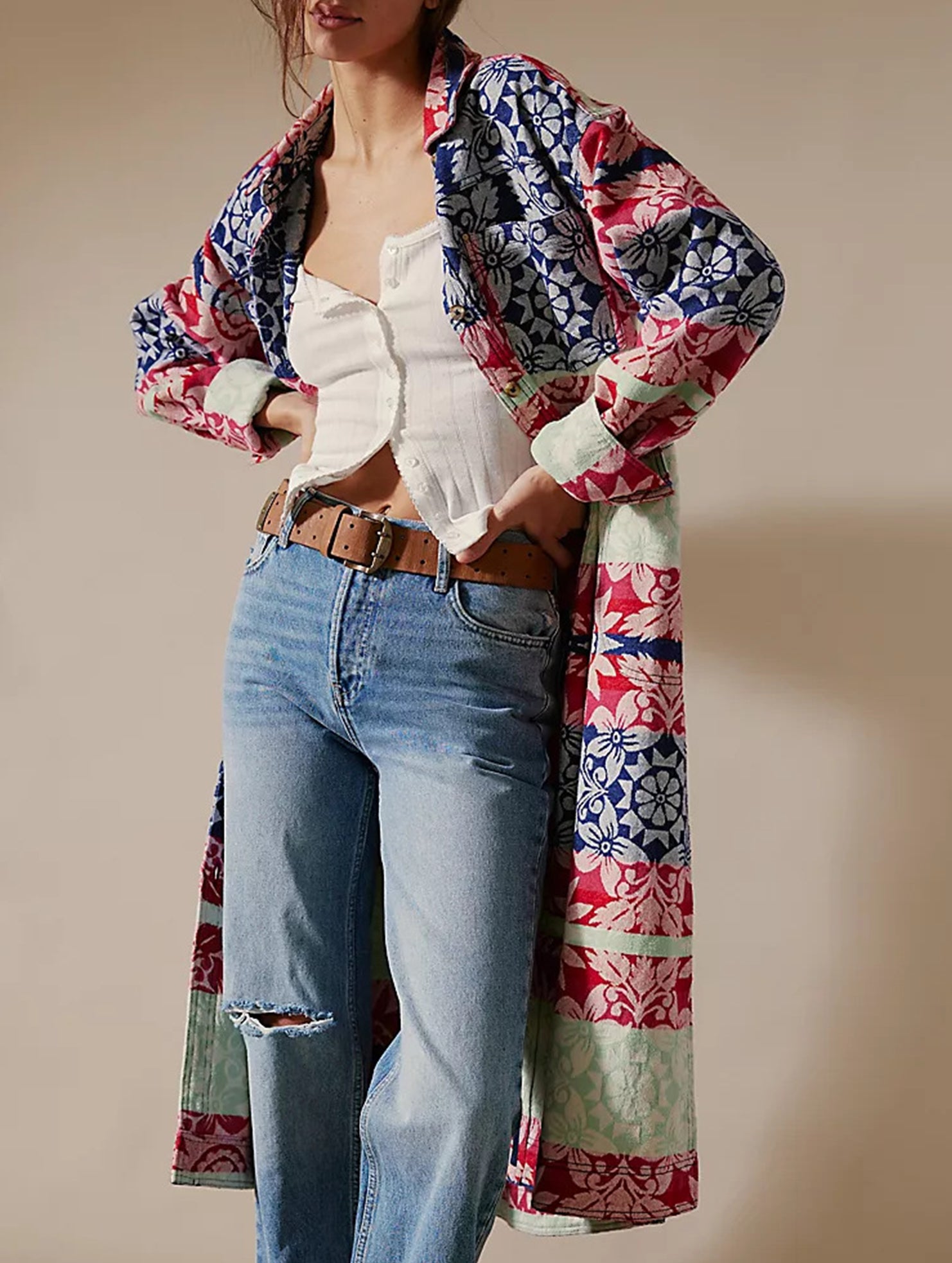 Lapel Long Single-Breasted Cardigan Shirt