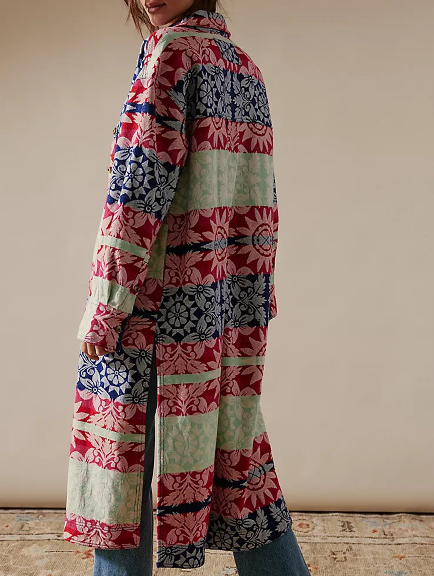 Lapel Long Single-Breasted Cardigan Shirt