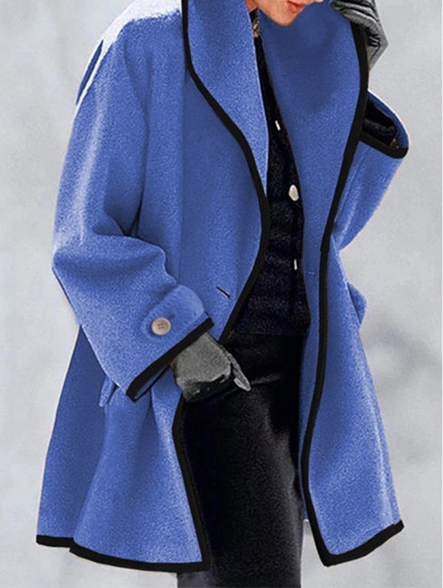 round neck loose hooded woolen coat