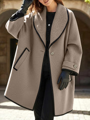 round neck loose hooded woolen coat