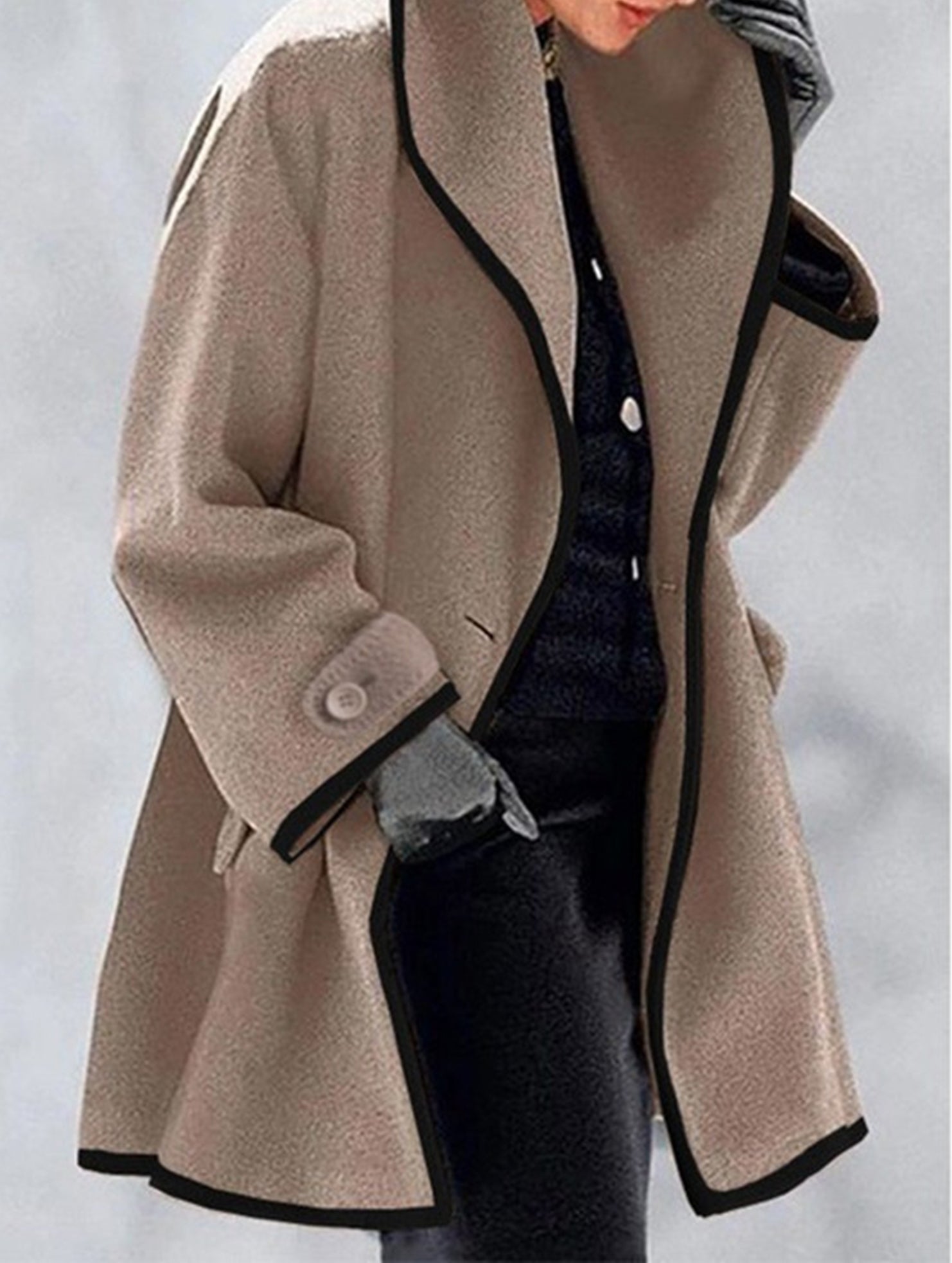 round neck loose hooded woolen coat