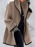 round neck loose hooded woolen coat