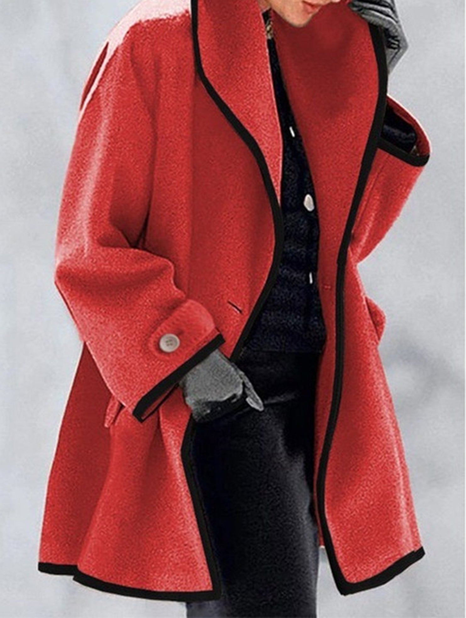 round neck loose hooded woolen coat