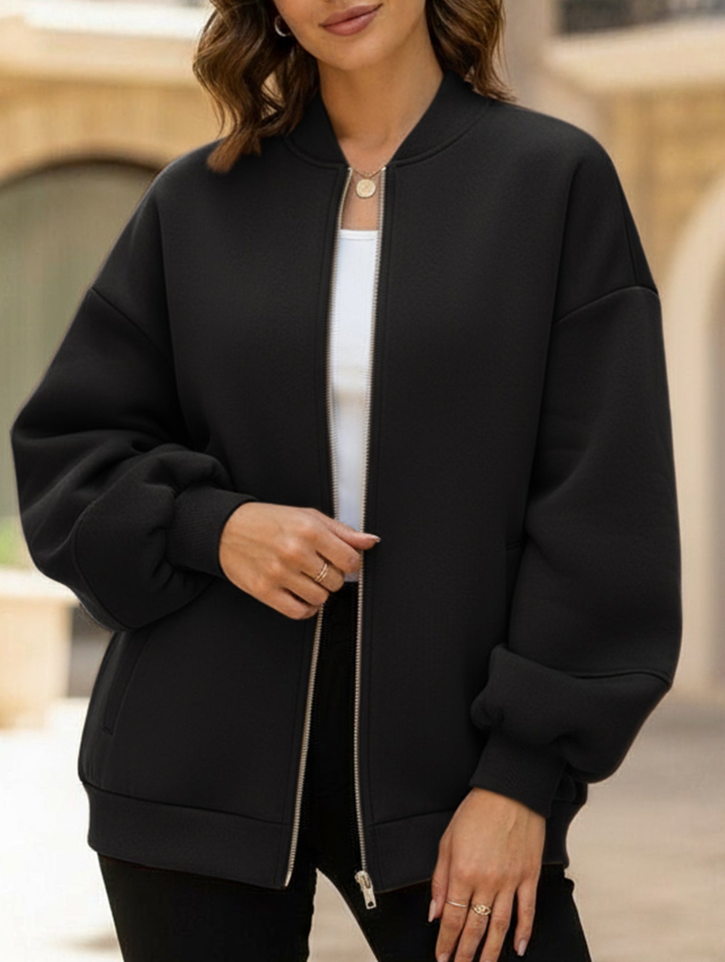 casual zip-up sweatshirt jacket