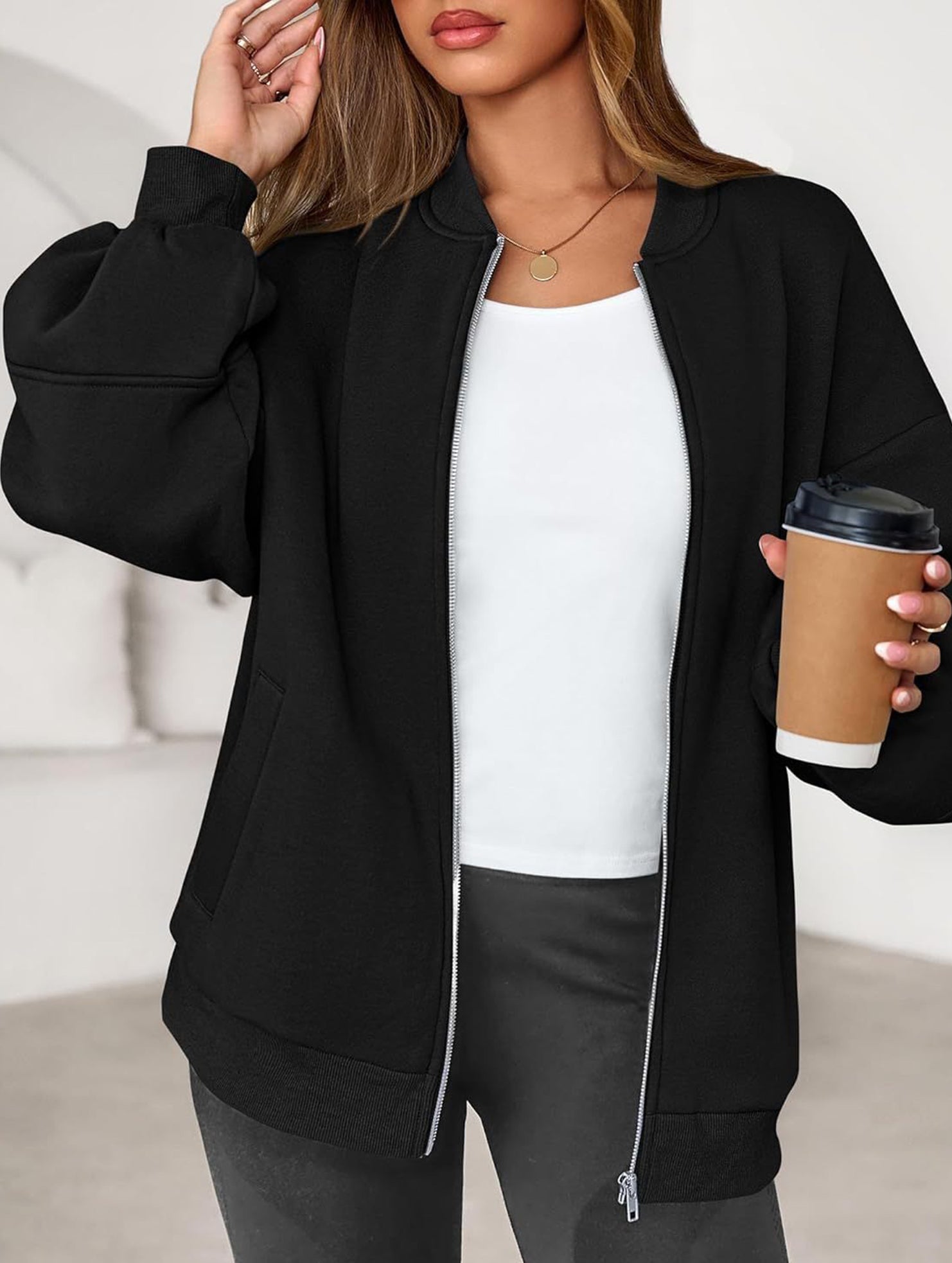 casual zip-up sweatshirt jacket