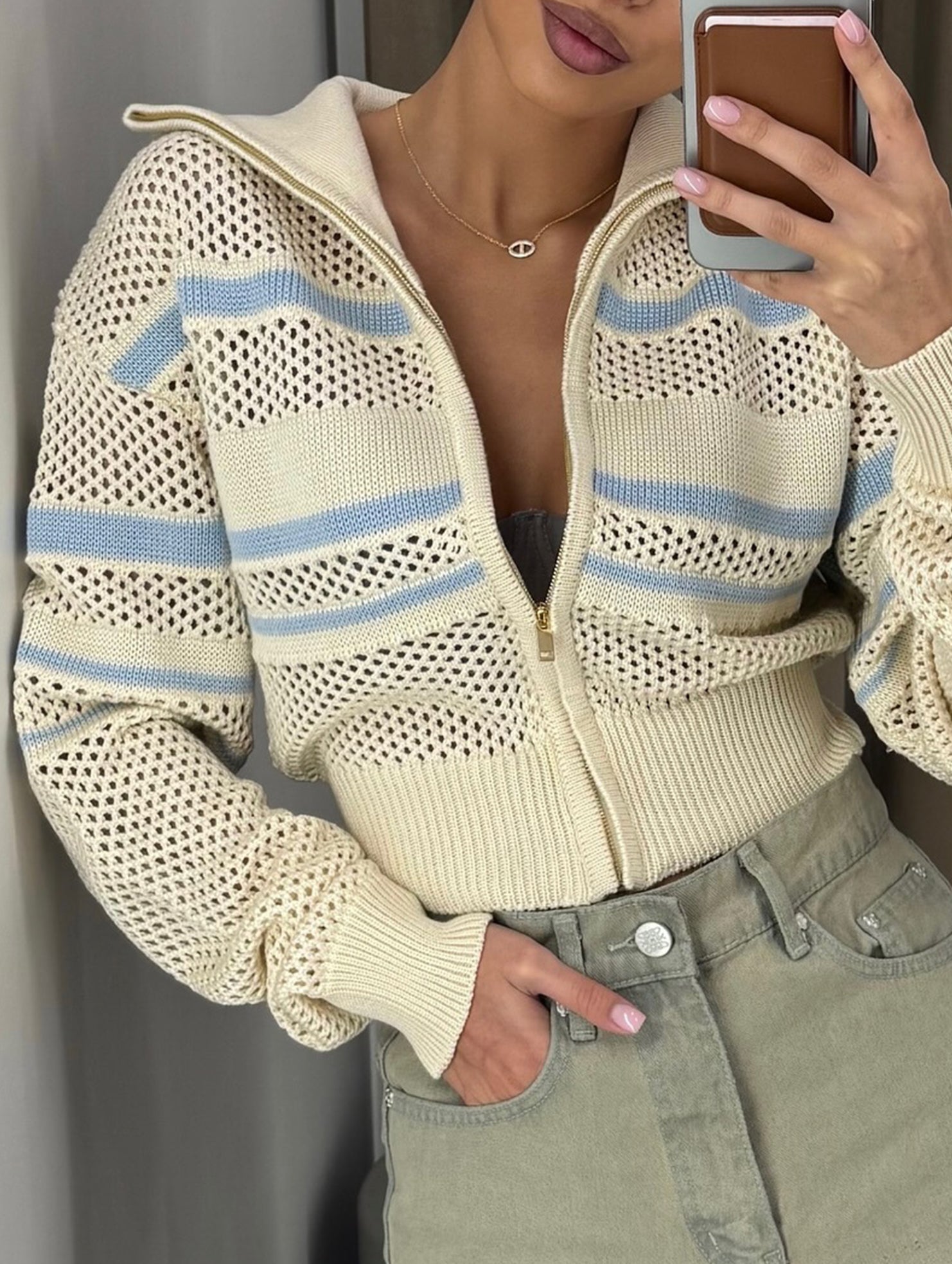 Casual hollow long-sleeved sweater