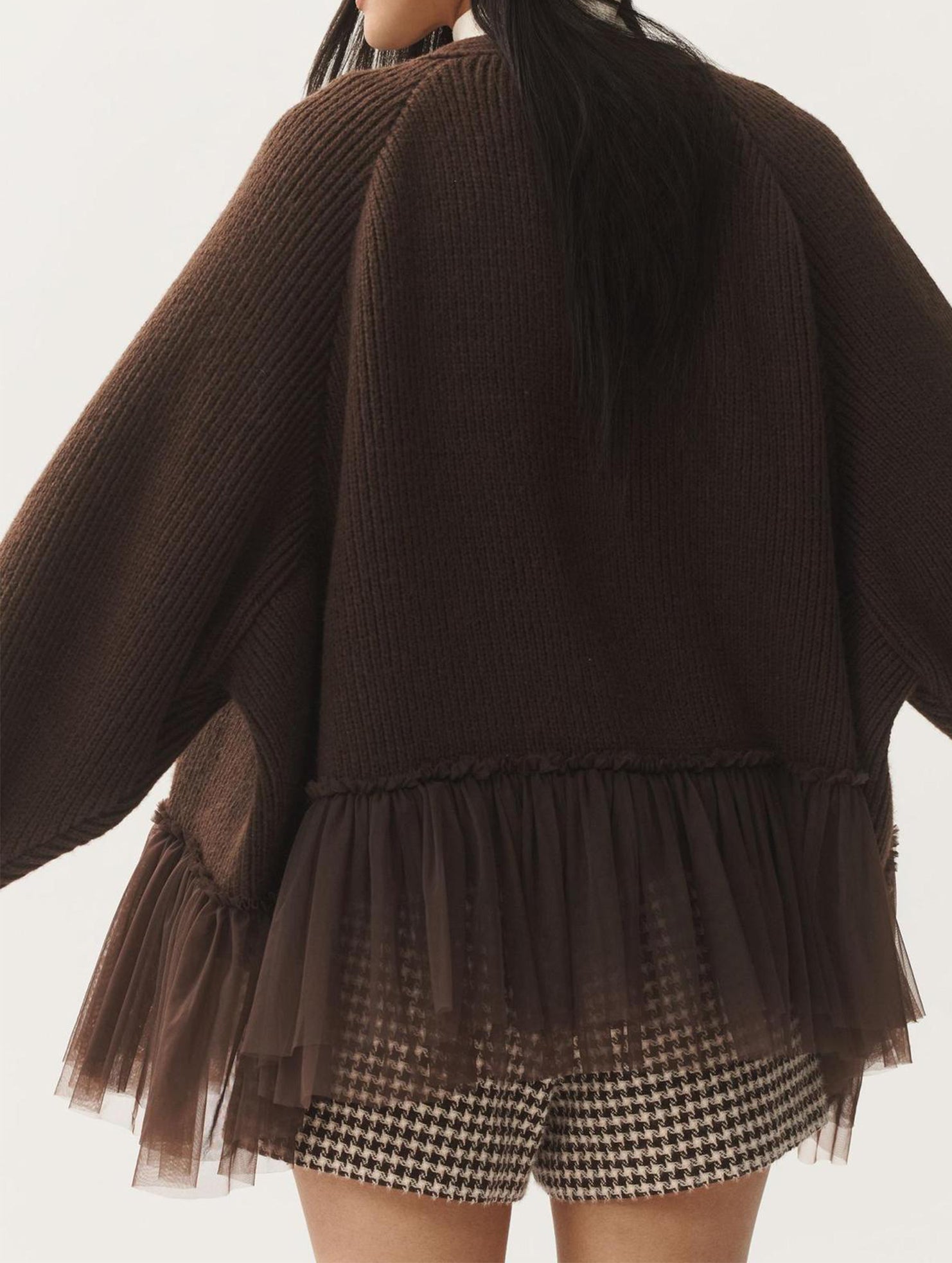 Ruffled mesh knit sweater