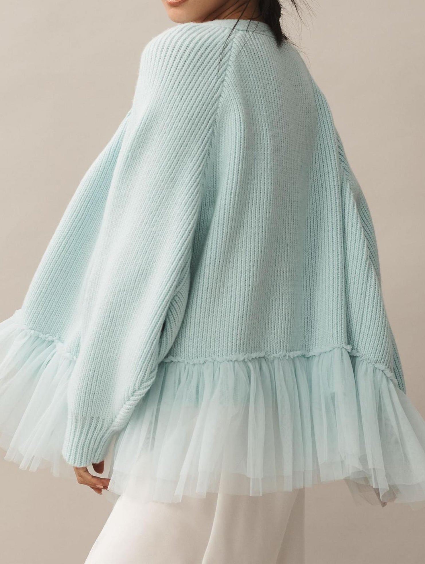 Ruffled mesh knit sweater