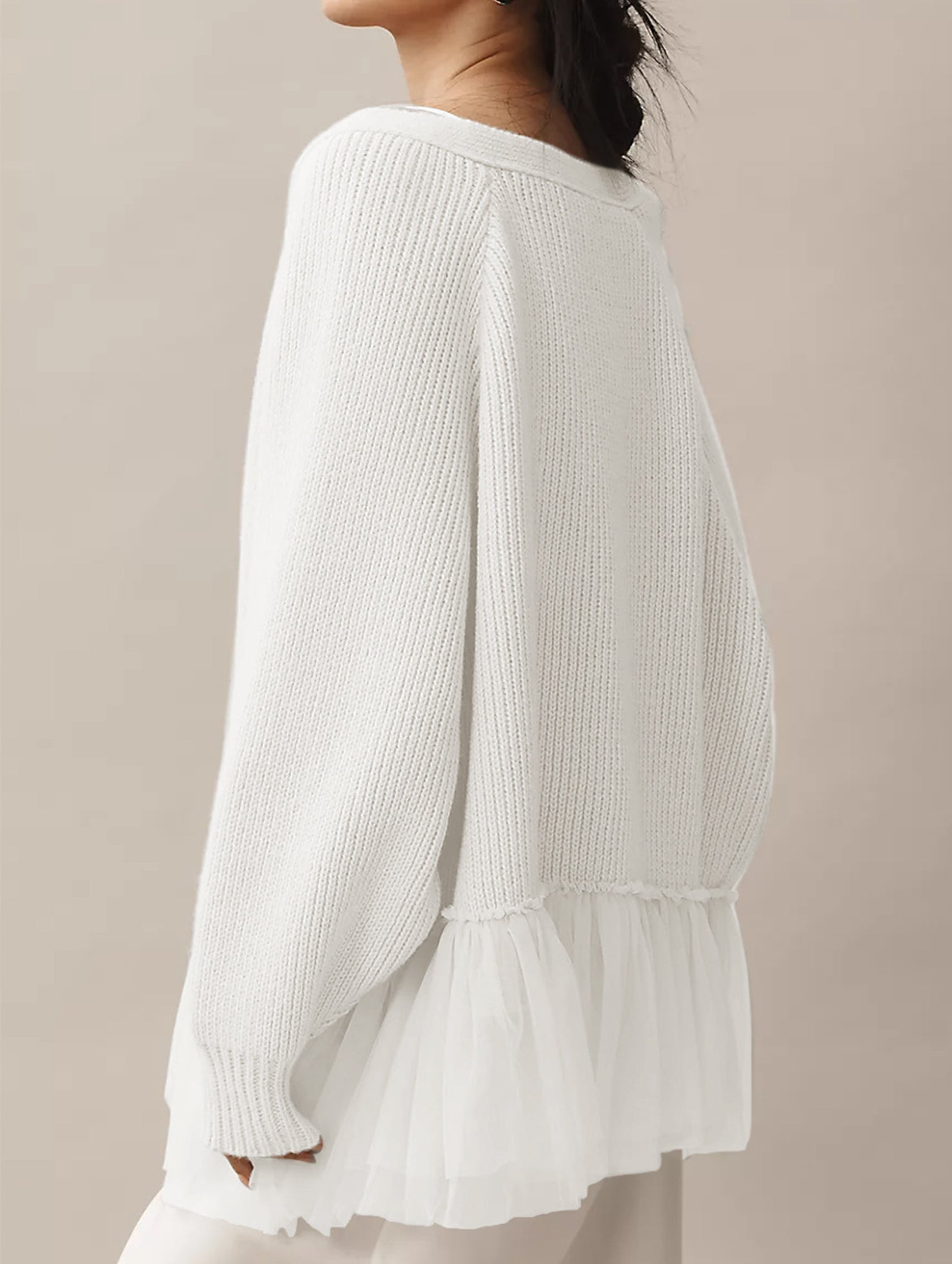 Ruffled mesh knit sweater