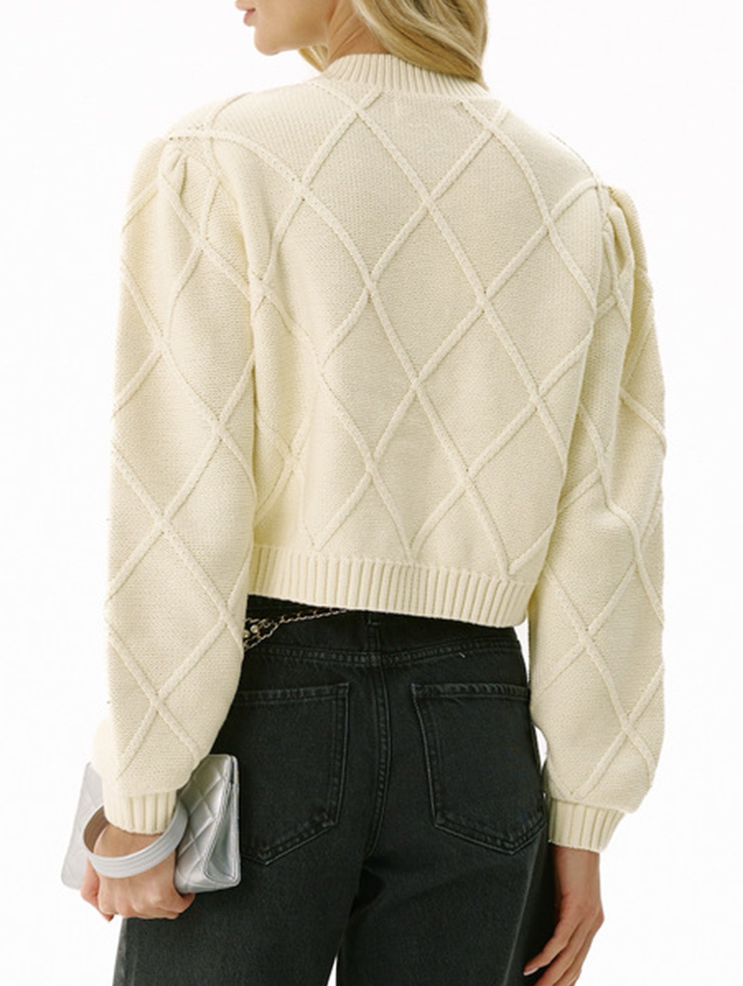 Loose floral embroidered crew neck cardigan