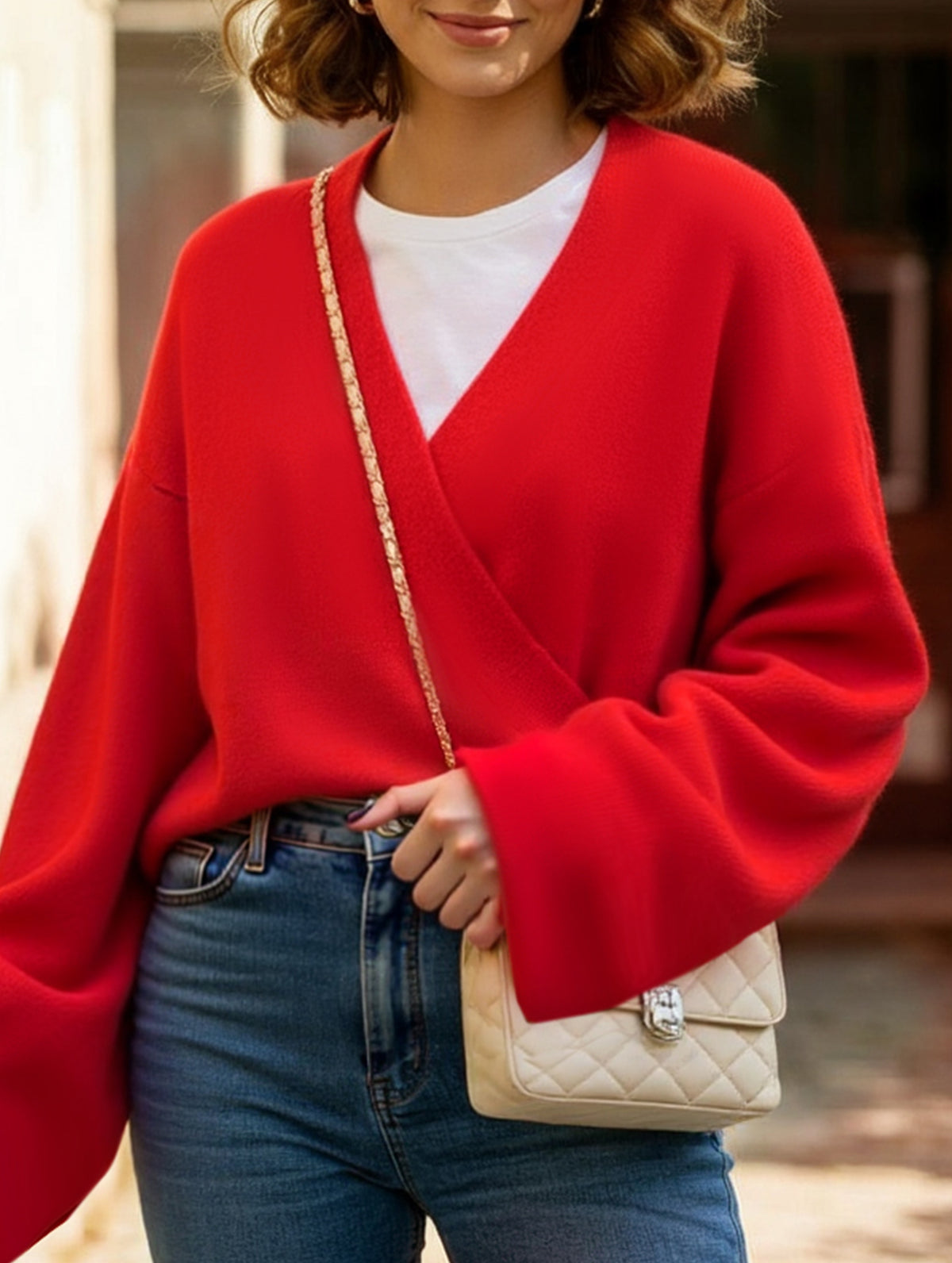 Fashion V-neck solid color jacket