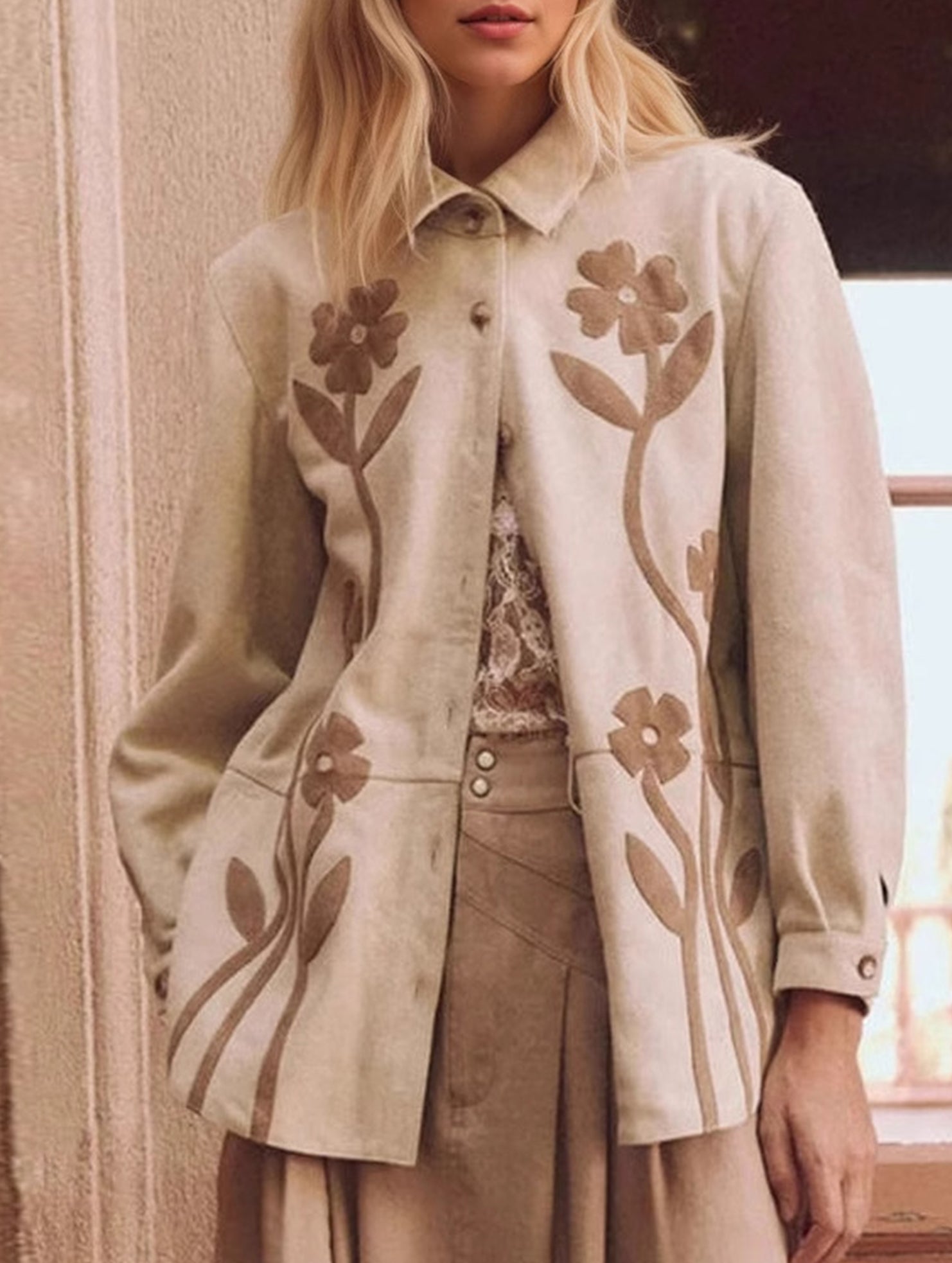 Vintage floral lapel loose cardigan