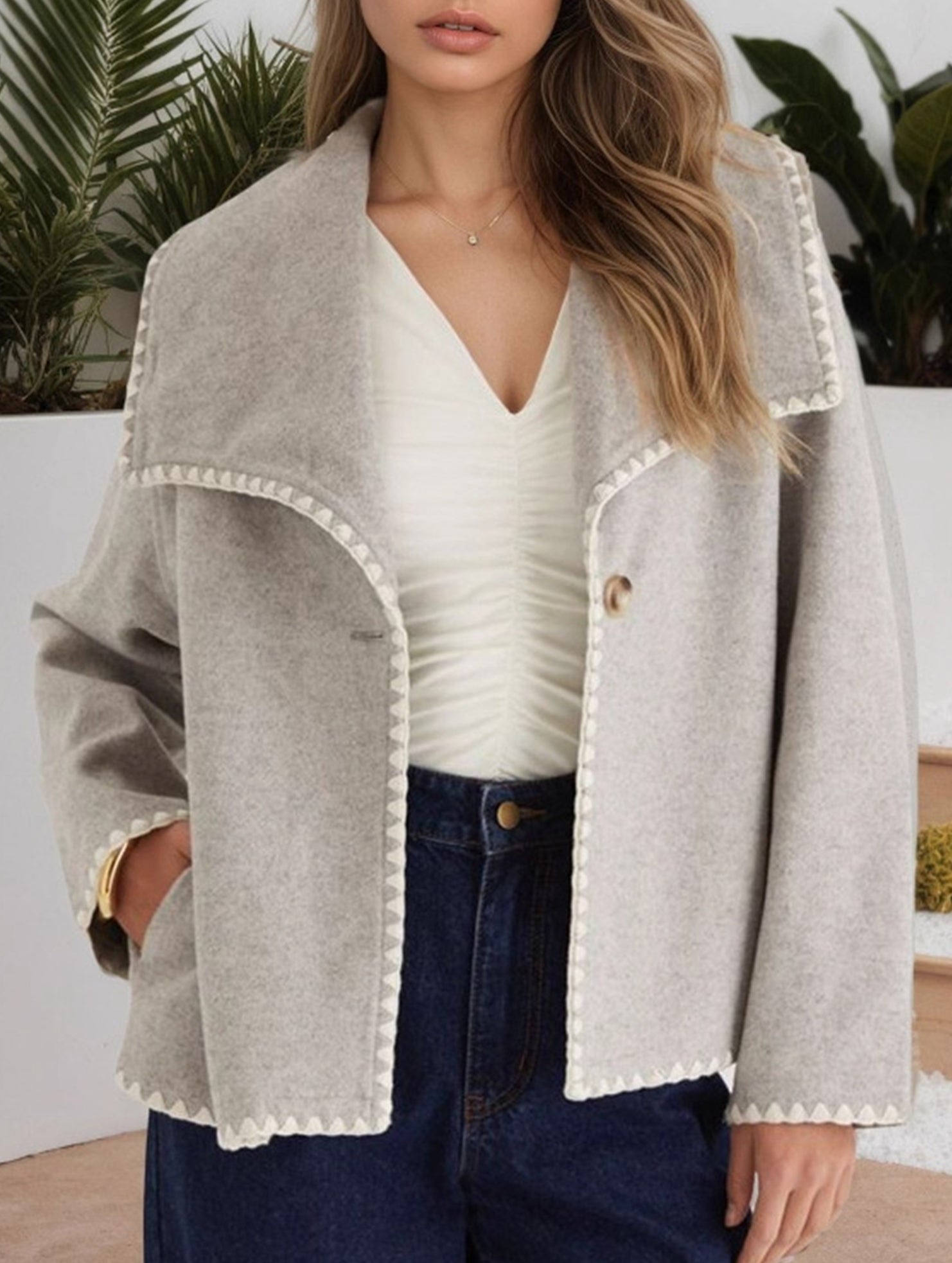 Casual contrast loose fit cardigan