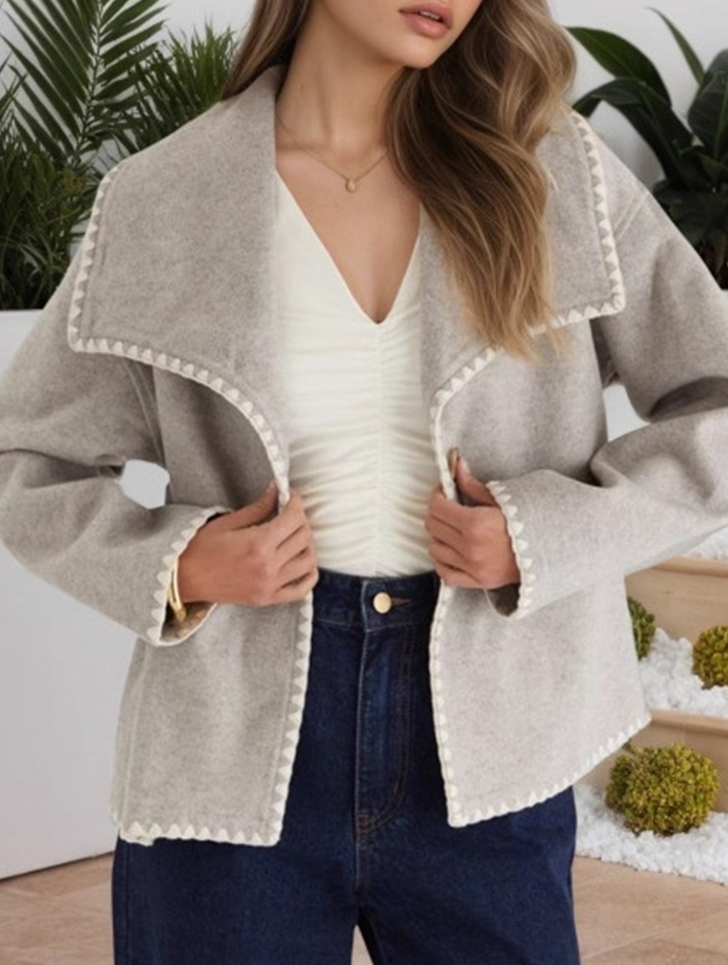 Casual contrast loose fit cardigan