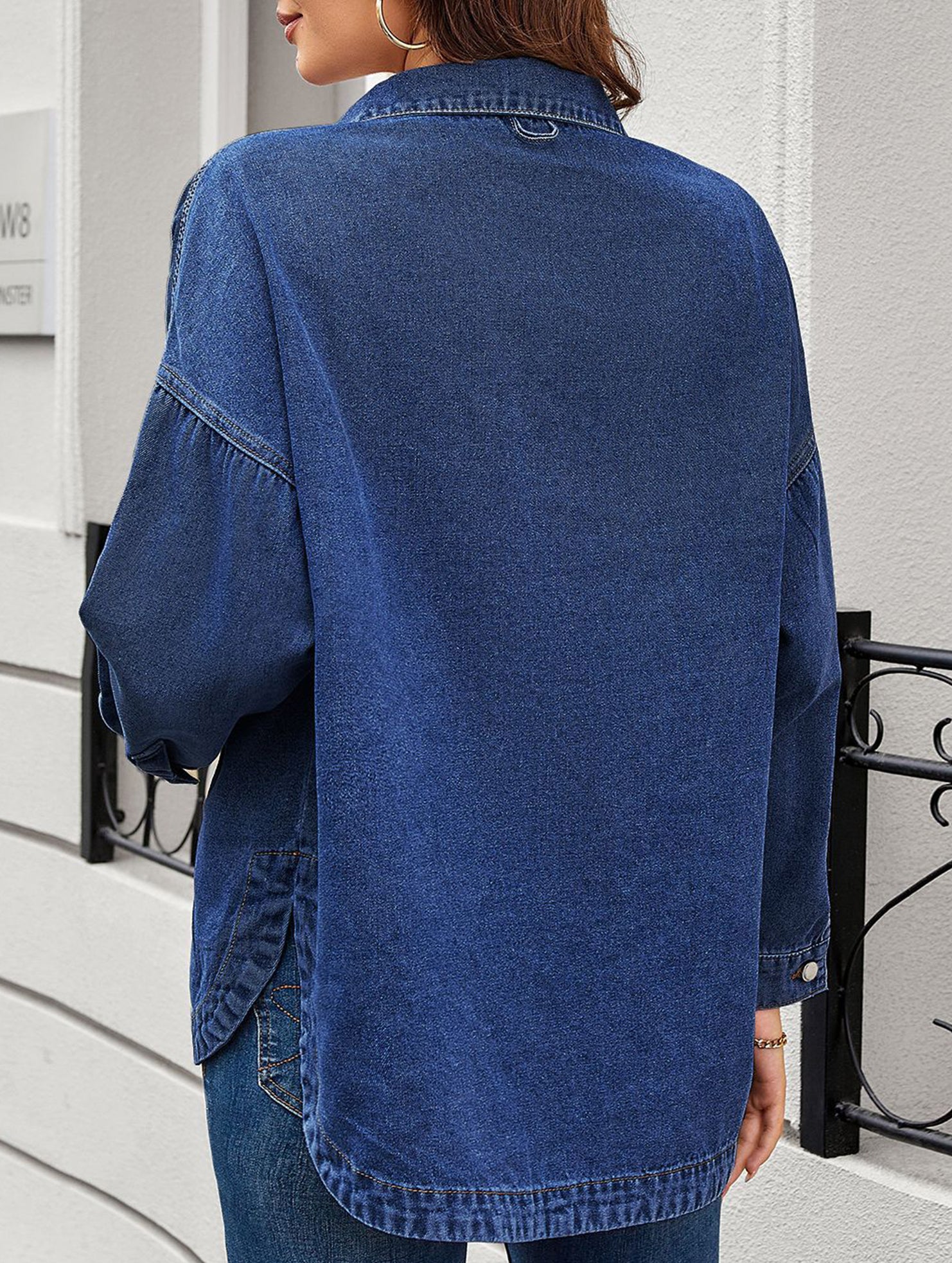 Retro loose casual split denim shirt