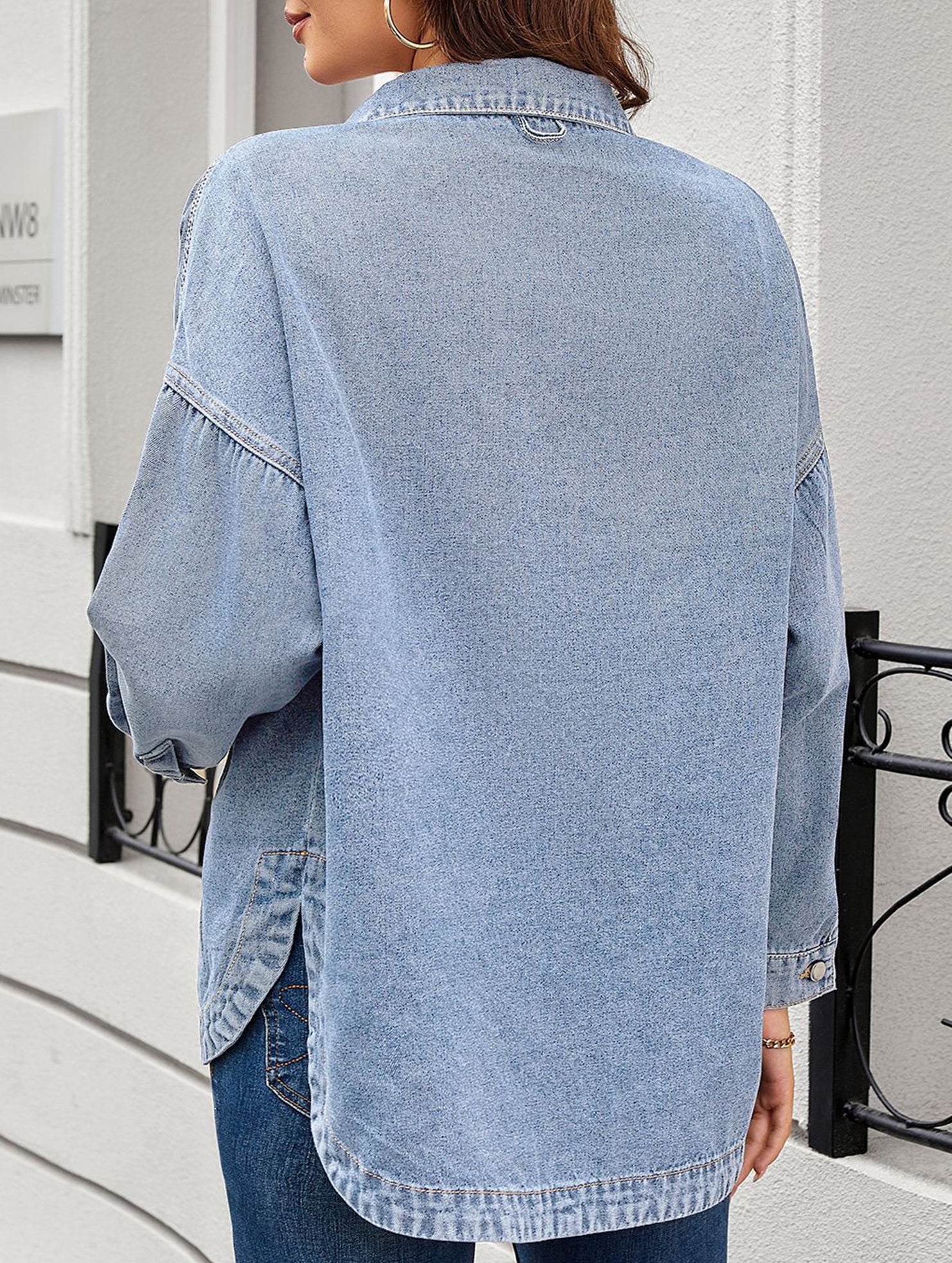 Retro loose casual split denim shirt