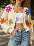 Embroidered flower panel button cardigan