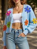Embroidered flower panel button cardigan