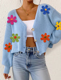 Embroidered flower panel button cardigan