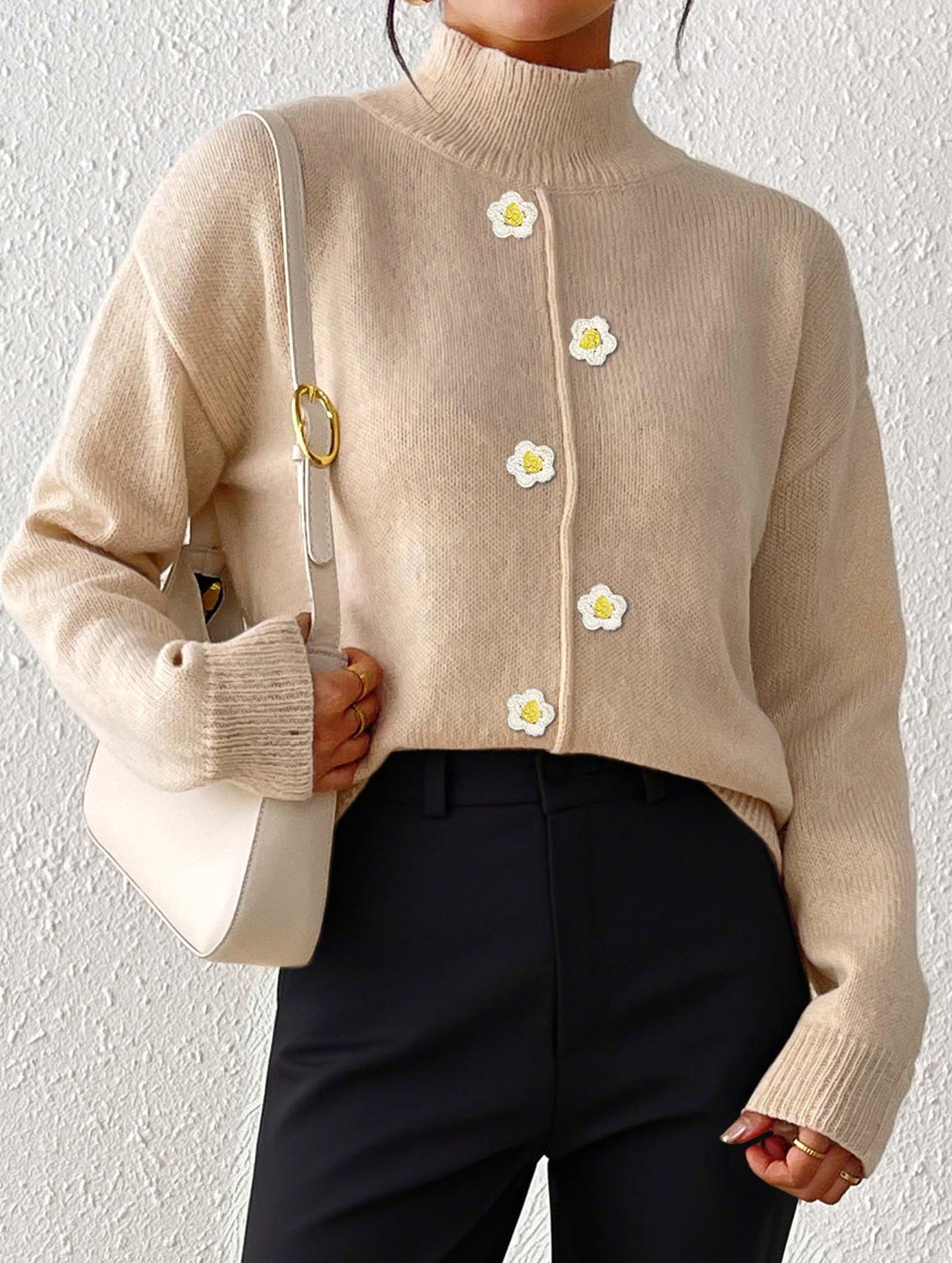 Crochet half-mocked pullover sweater