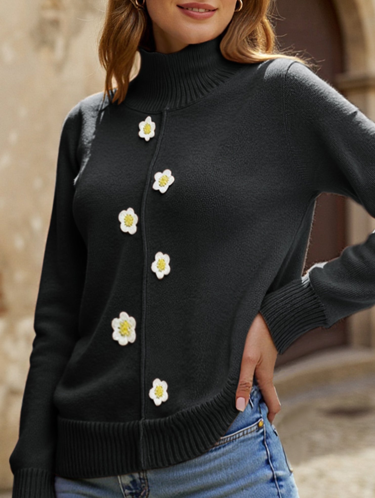 Crochet half-mocked pullover sweater