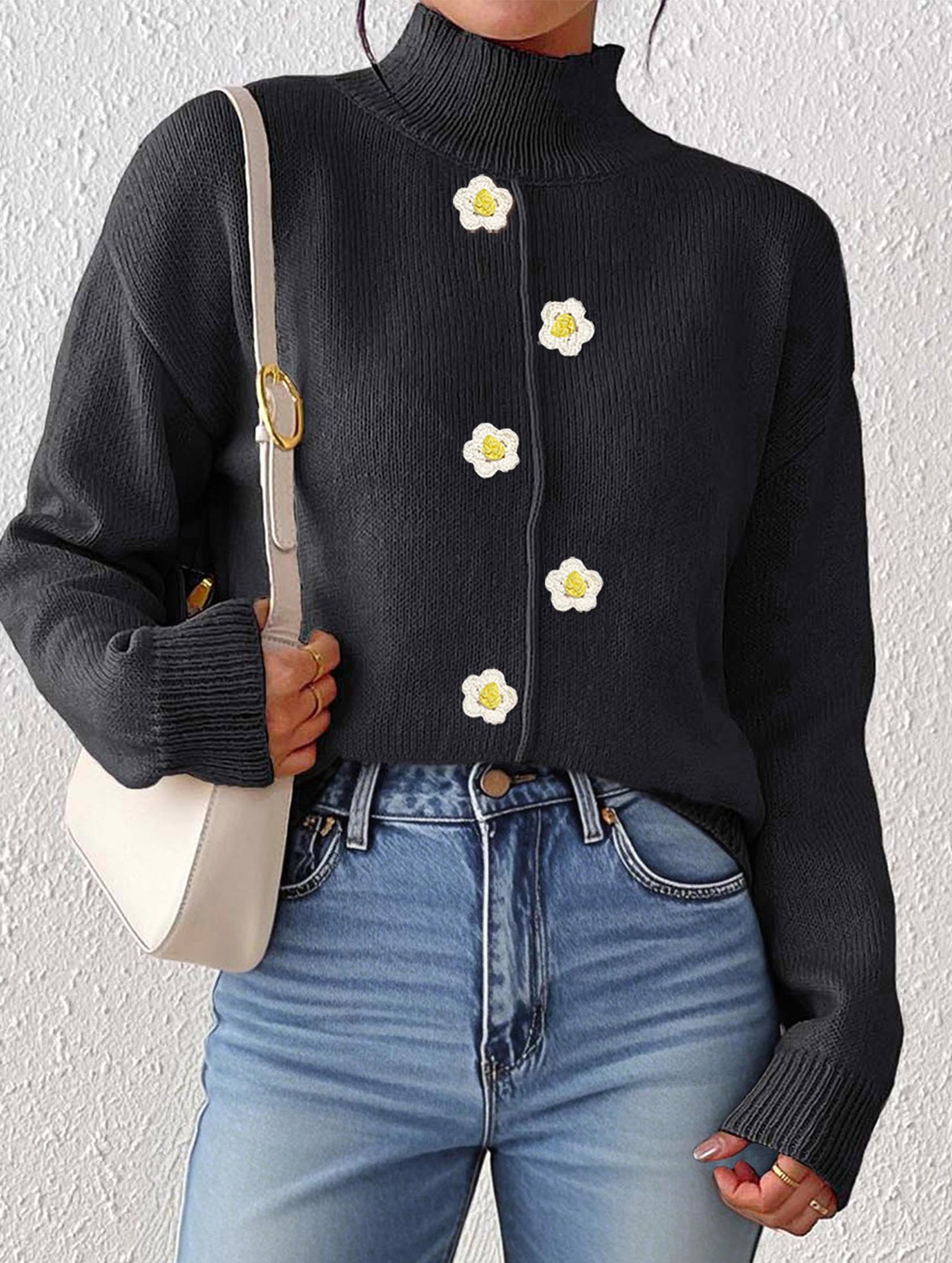 Crochet half-mocked pullover sweater