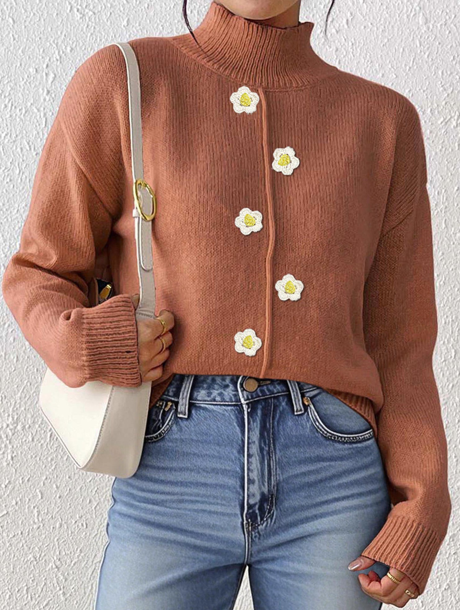 Crochet half-mocked pullover sweater