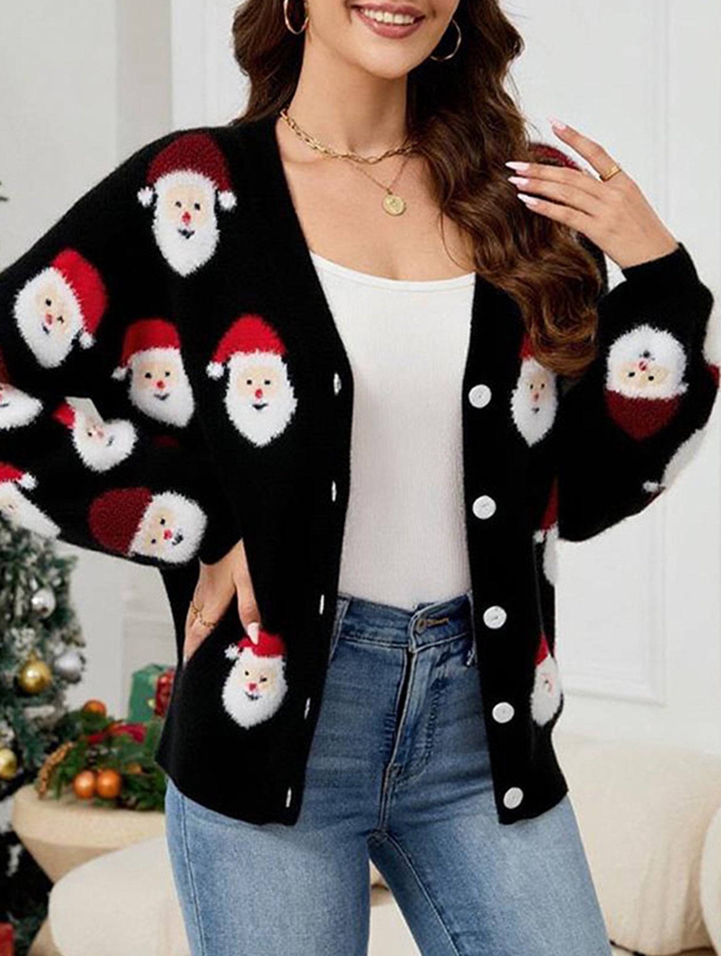Casual Santa Jacquard Cardigan Sweater