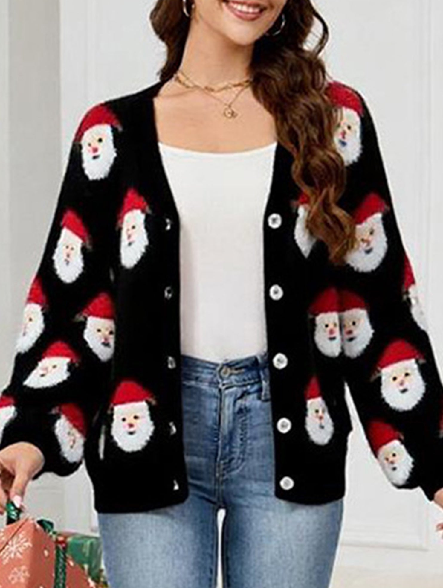 Casual Santa Jacquard Cardigan Sweater