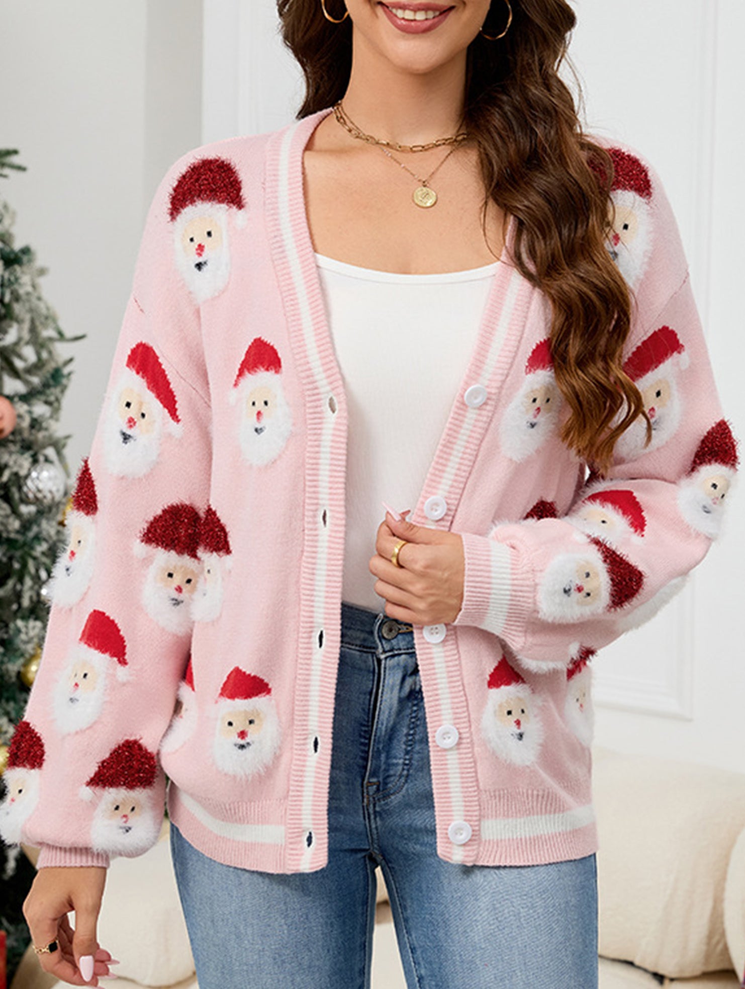 Casual Santa Jacquard Cardigan Sweater