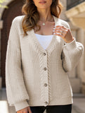 Long-sleeved V-neck cable-knit cardigan
