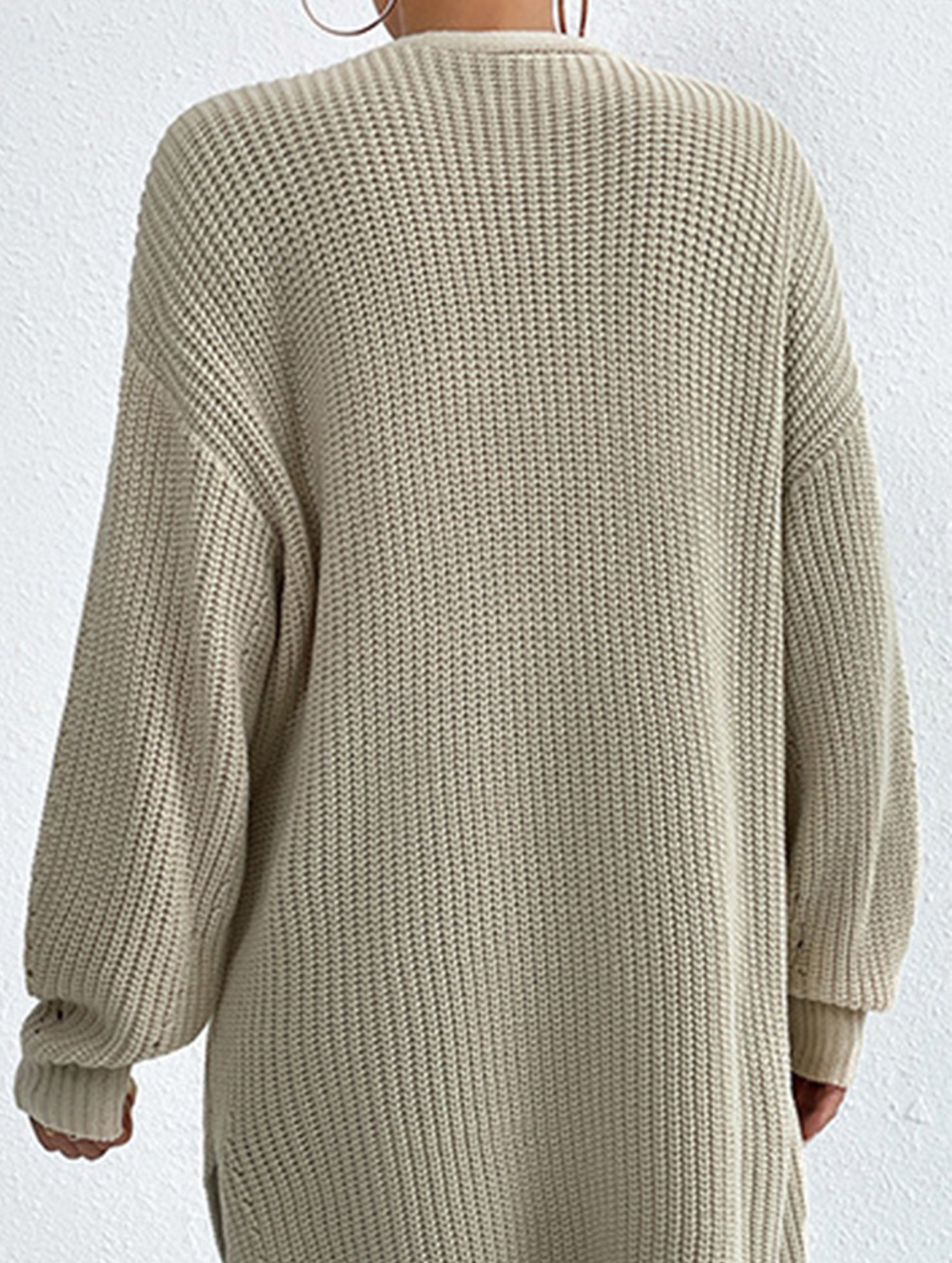 Loose mid-length V-neck solid color sweater
