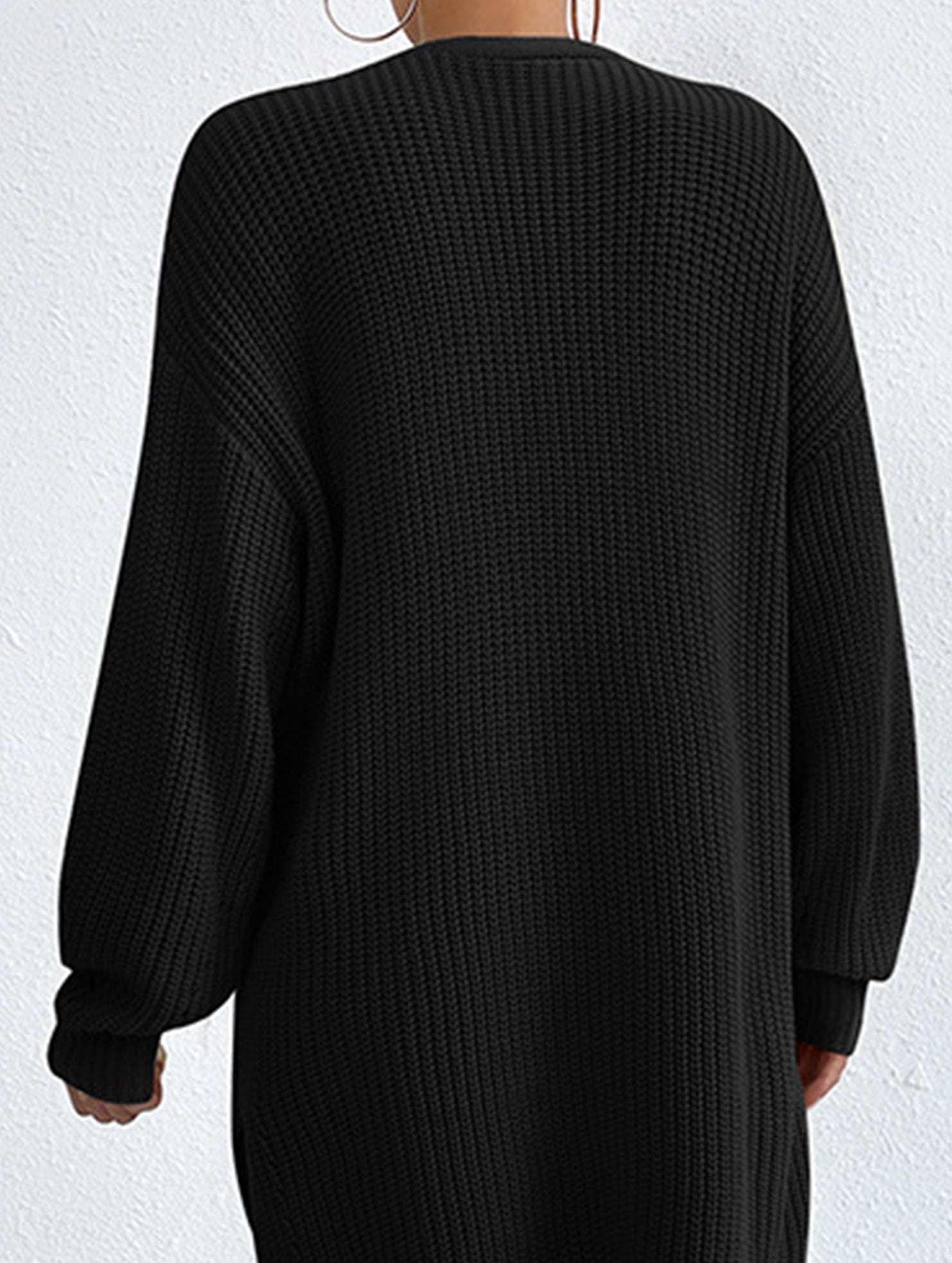Loose mid-length V-neck solid color sweater