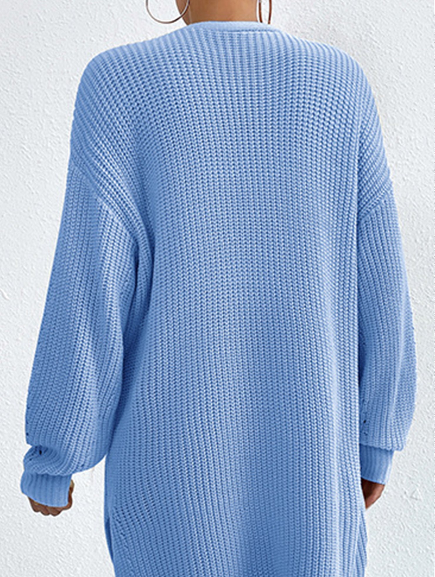 Loose mid-length V-neck solid color sweater