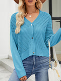 Loose long-sleeved V-neck hollow knit cardigan